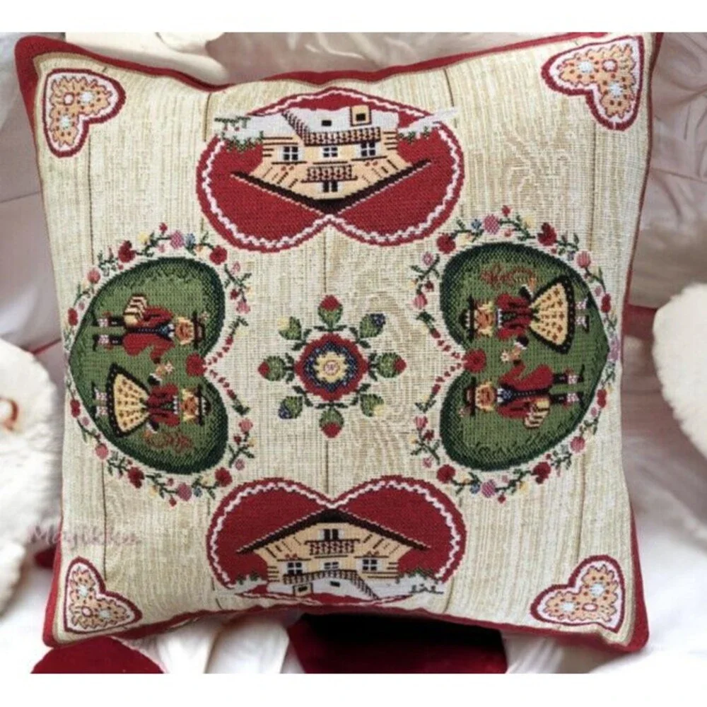 Hines Of Oxford Throw Pillow Tapestry Embroidered Nordic Hearts Made in UK 13x13